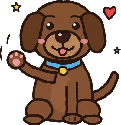 Cartoon chocolate Lab puppy waving hello